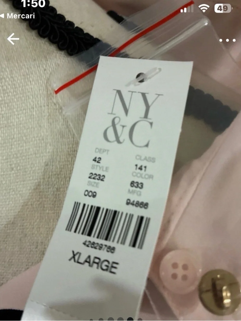 New York & Company Pale Pink Blouse with Black Tie